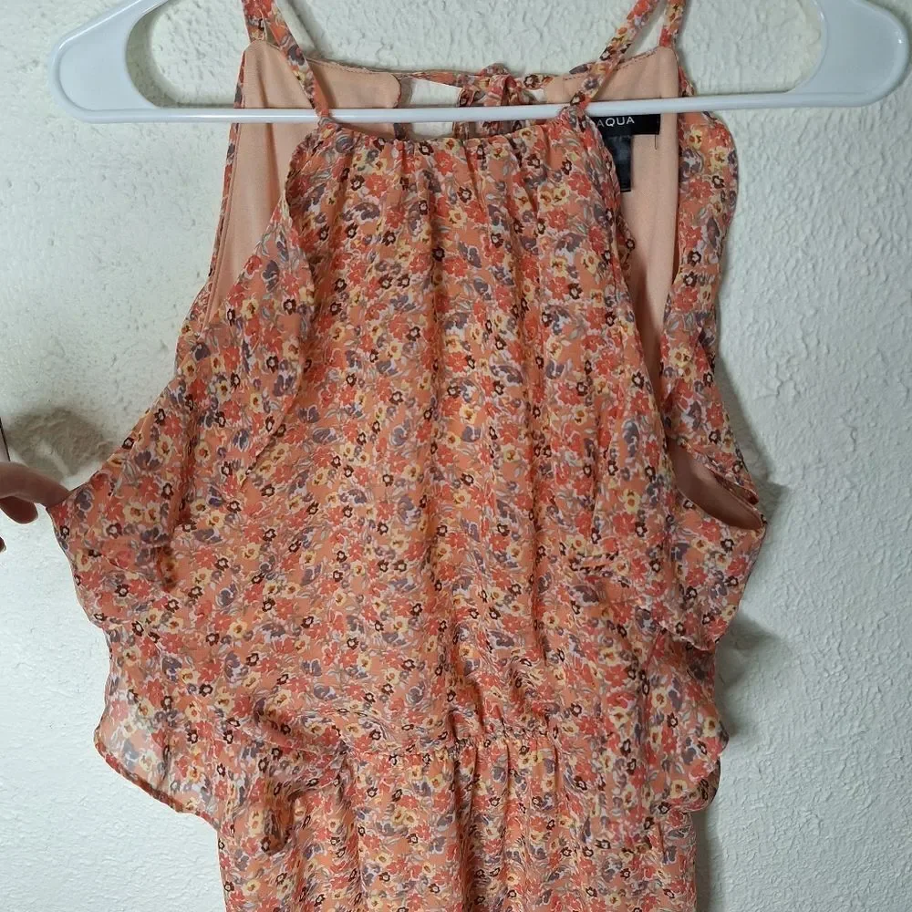 Aqua Floral Peach Maxi Dress Medium